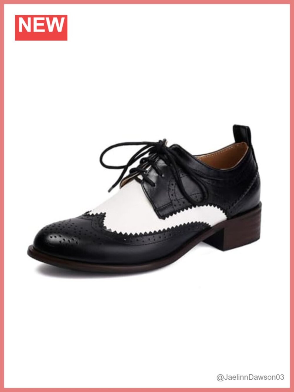 Vintage Wingtip Oxford Shoes Lace Up Chunky Low Heels Brogues for Women